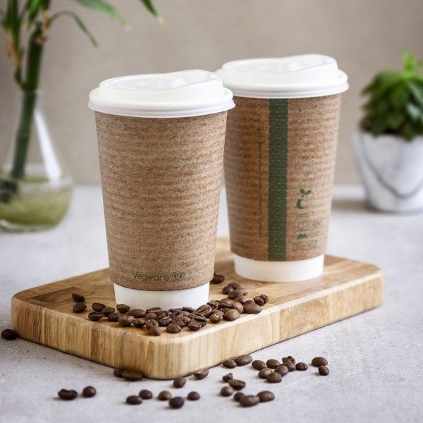 Vegware Double Wall Brown Kraft Paper Cup, 16 Ounce -- 400 per case.