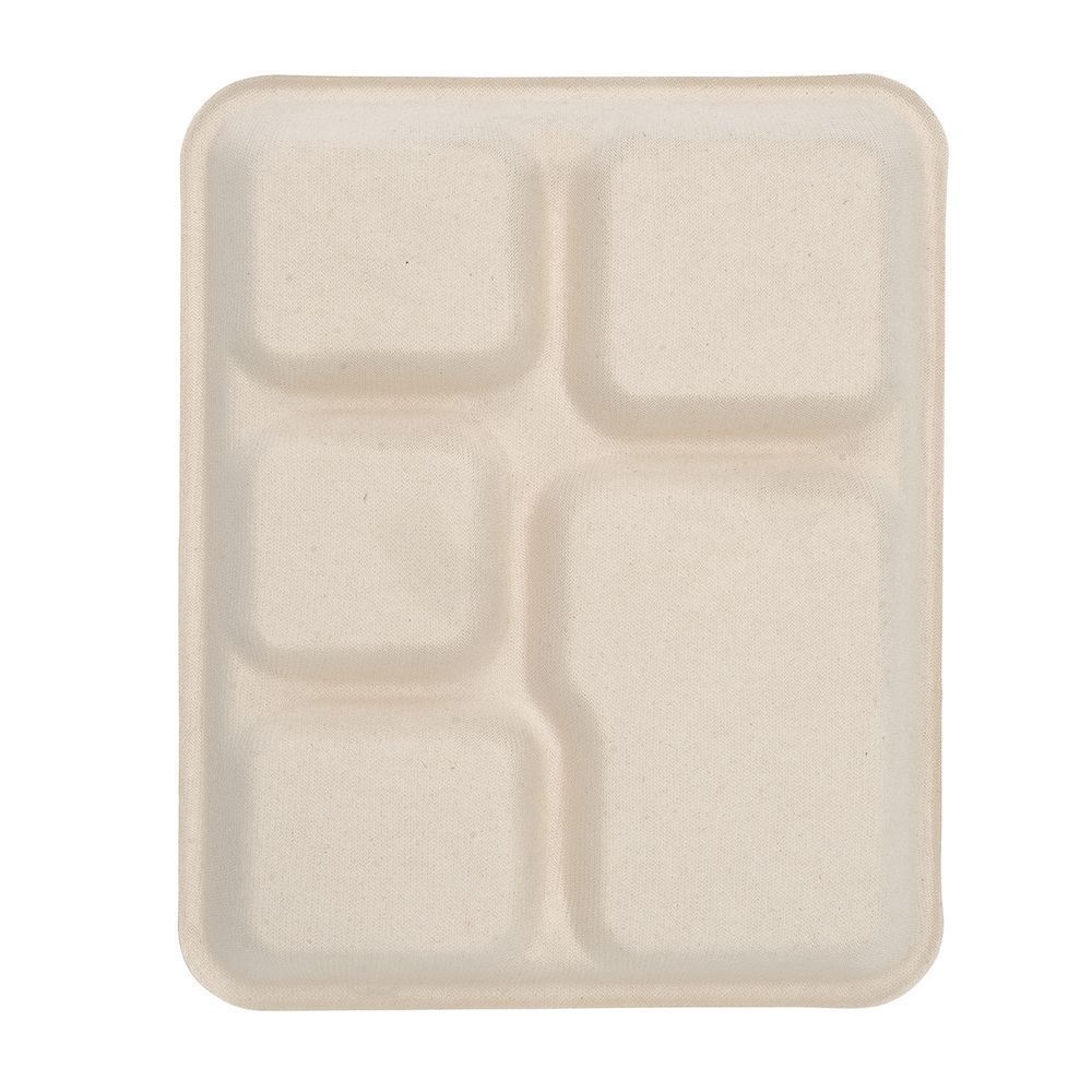 EcoSystems Kraft 5-Compartment Formulated Molded Fiber School Tray, 10.25 x 8.25 inch -- 500 per case.