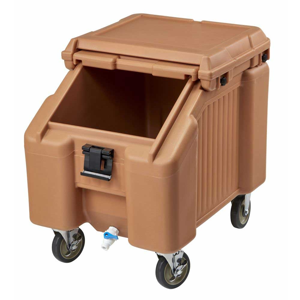 Cambro Standard Height Coffee Beige Slidinglid Ice Caddy with Swivel Caster, 100 Pound Capacity