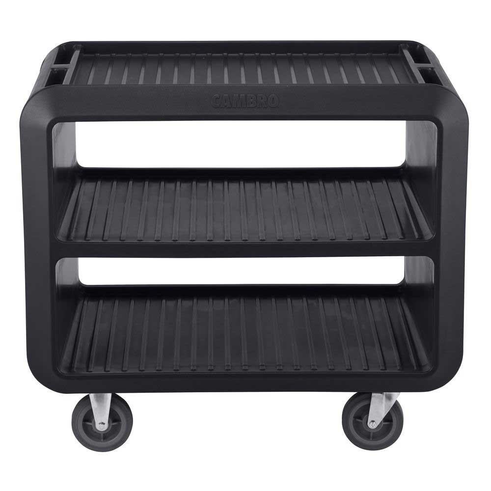 Cambro Black Standard Service Cart Pro with 2 Rigid and 2 Swivel Casters with Brake, 41.5 x 23.8 x 37.1 inch
