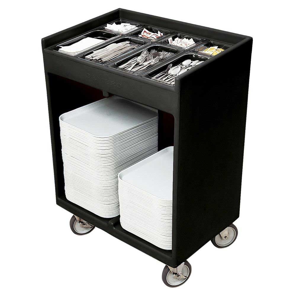 Cambro Black Tray and Silverware Cart with Pans and Vinyl Cover, 32 3/8 x 21 1/4 x 45 1/2 inch