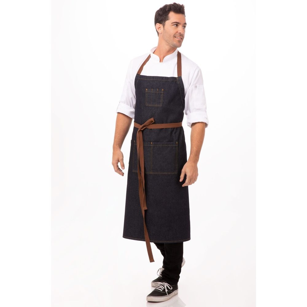 Chef Works Indigo Blue Memphis Chefs Bib Apron, 40 inch Long x 35 inch Wide