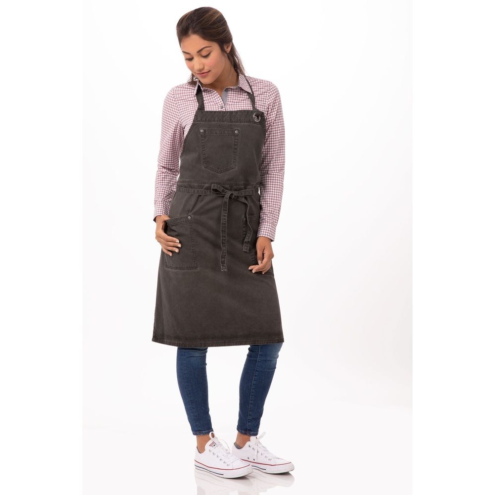 Chef Works Pewter Dorset Bib Apron, 34 inch Long x 30 inch Wide