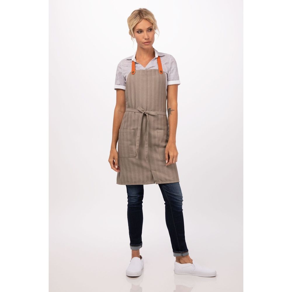 Chef Works Taupe Seattle Bib Apron for Unisex, 30.7 inch Long x 37.8 inch Wide