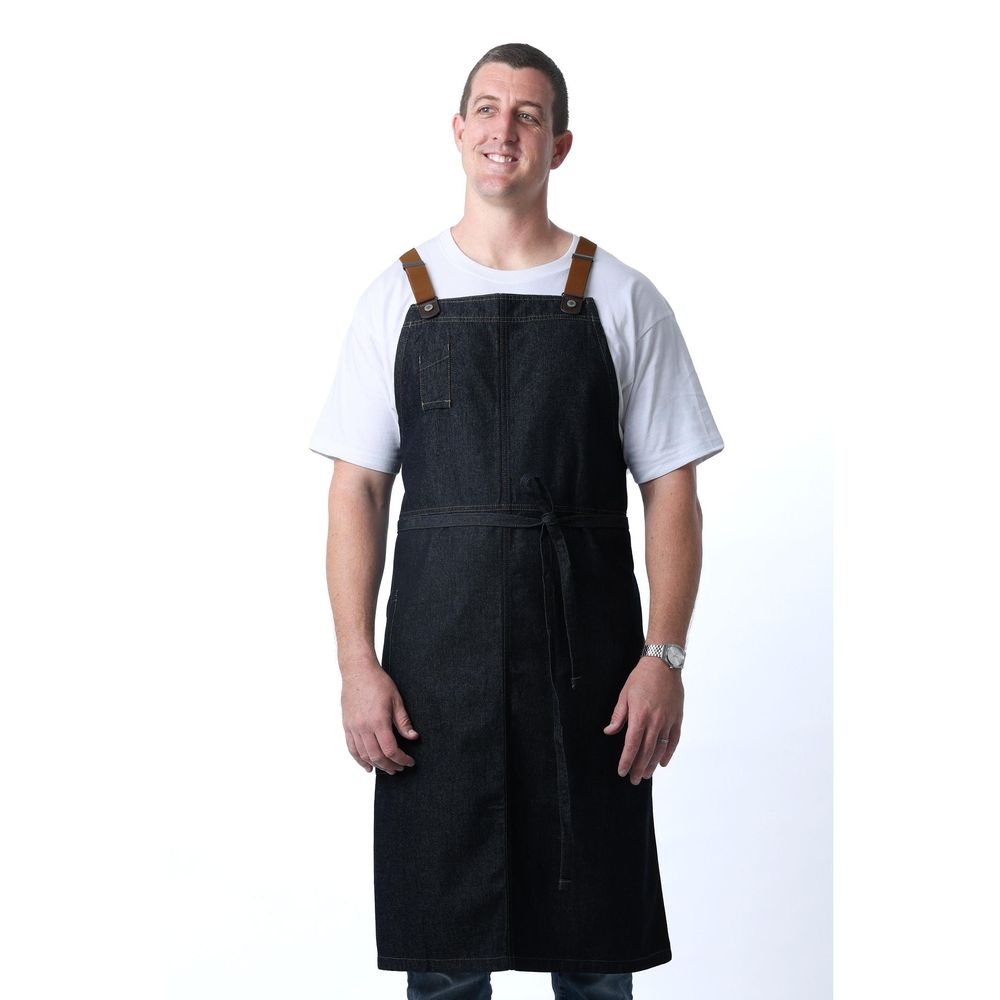 Chef Works Indigo Blue Berkeley Chefs Bib Snap Apron for Unisex, 40.4 inch Long x 39 inch Wide