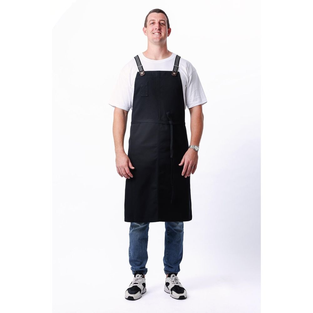 Chef Works Jet Black Berkeley Chefs Bib Snap Apron for Unisex, 40.4 inch Long x 39 inch Wide