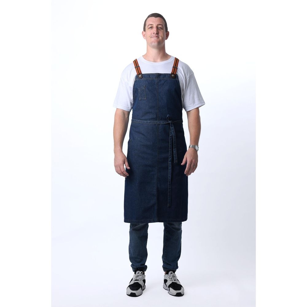 Chef Works Medium Blue Berkeley Chefs Bib Snap Apron for Unisex, 40.4 inch Long x 39 inch Wide