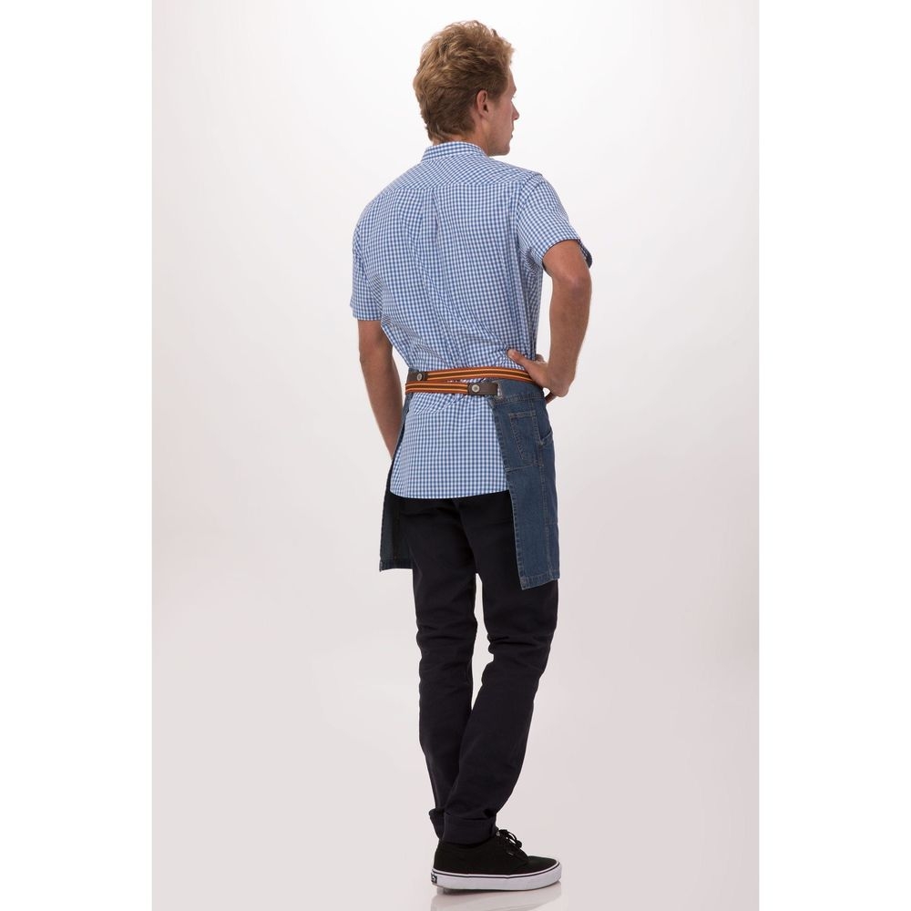 Chef Works Medium Blue Berkeley Half Bistro Snap Apron for Unisex, 17.9 inch Long x 28 inch Wide