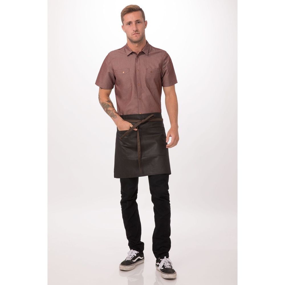 Chef Works Brown Black Boulder Half Bistro Apron, 18 inch Long x 31 inch Wide