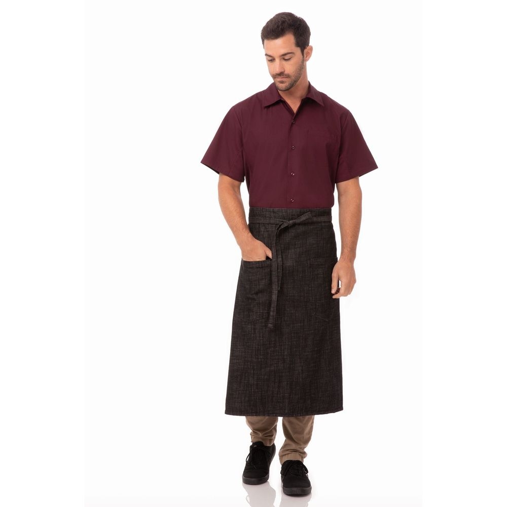 Chef Works Black Burgundy Corvallis Bistro Apron, 31 inch Long x 31 inch Wide