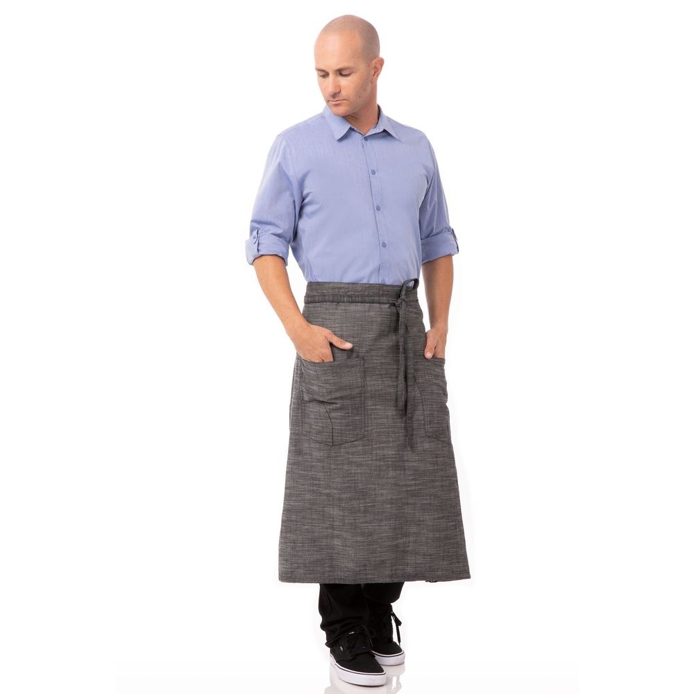 Chef Works Black Steel Grey Corvallis Bistro Apron, 31 inch Long x 31 inch Wide