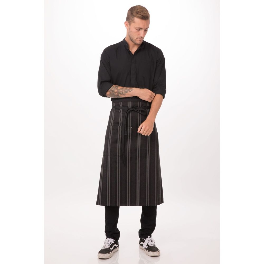 Chef Works Black Gray Presidio Bistro Apron, 32 inch Long x 31.5 inch Wide
