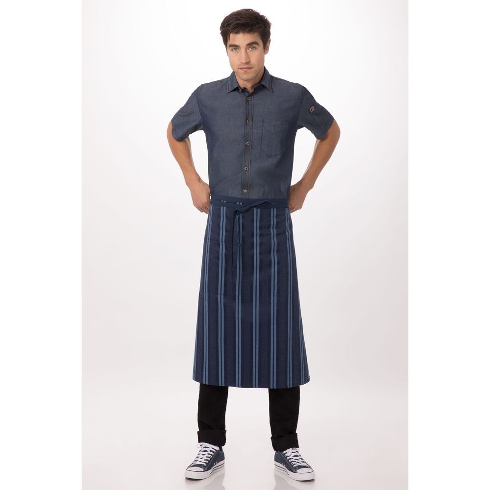 Chef Works Navy Blue Presidio Bistro Apron, 32 inch Long x 31.5 inch Wide
