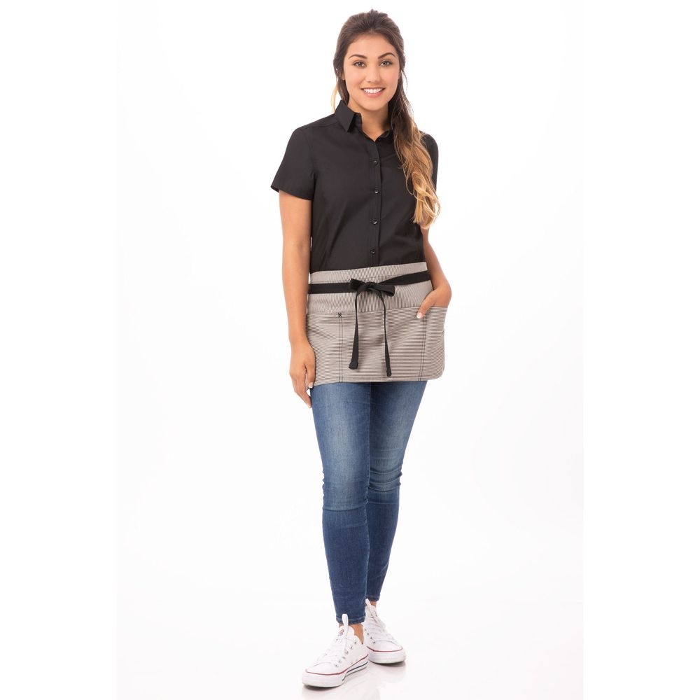 Chef Works Black Portland Waist Apron, 12 inch Long x 23 inch Wide