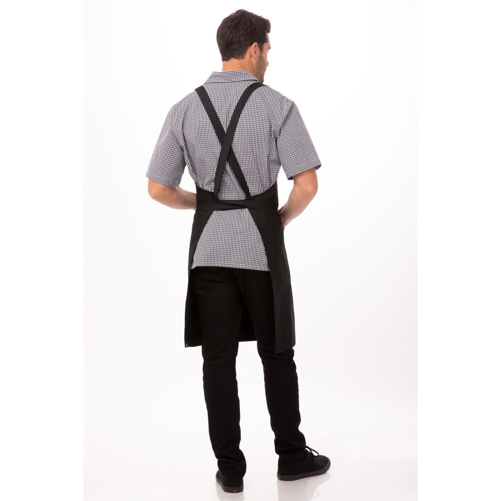 Chef Works Black Cross-Back Bib Apron, 35.5 inch Long x 31 inch Wide