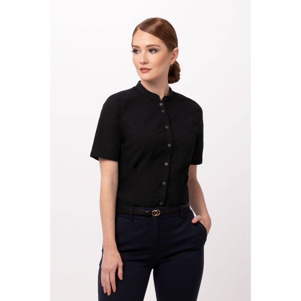 Chef Works Black 2XL Classic Fit Seersucker Shirt for Women