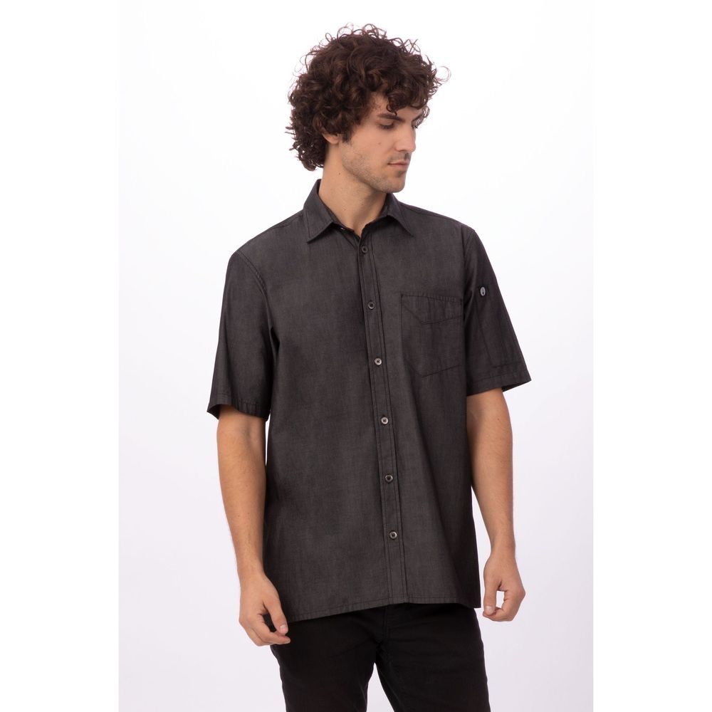 Chef Works Black 2XL Classic Fit Detroit Short Sleeve Denim Shirt for Unisex