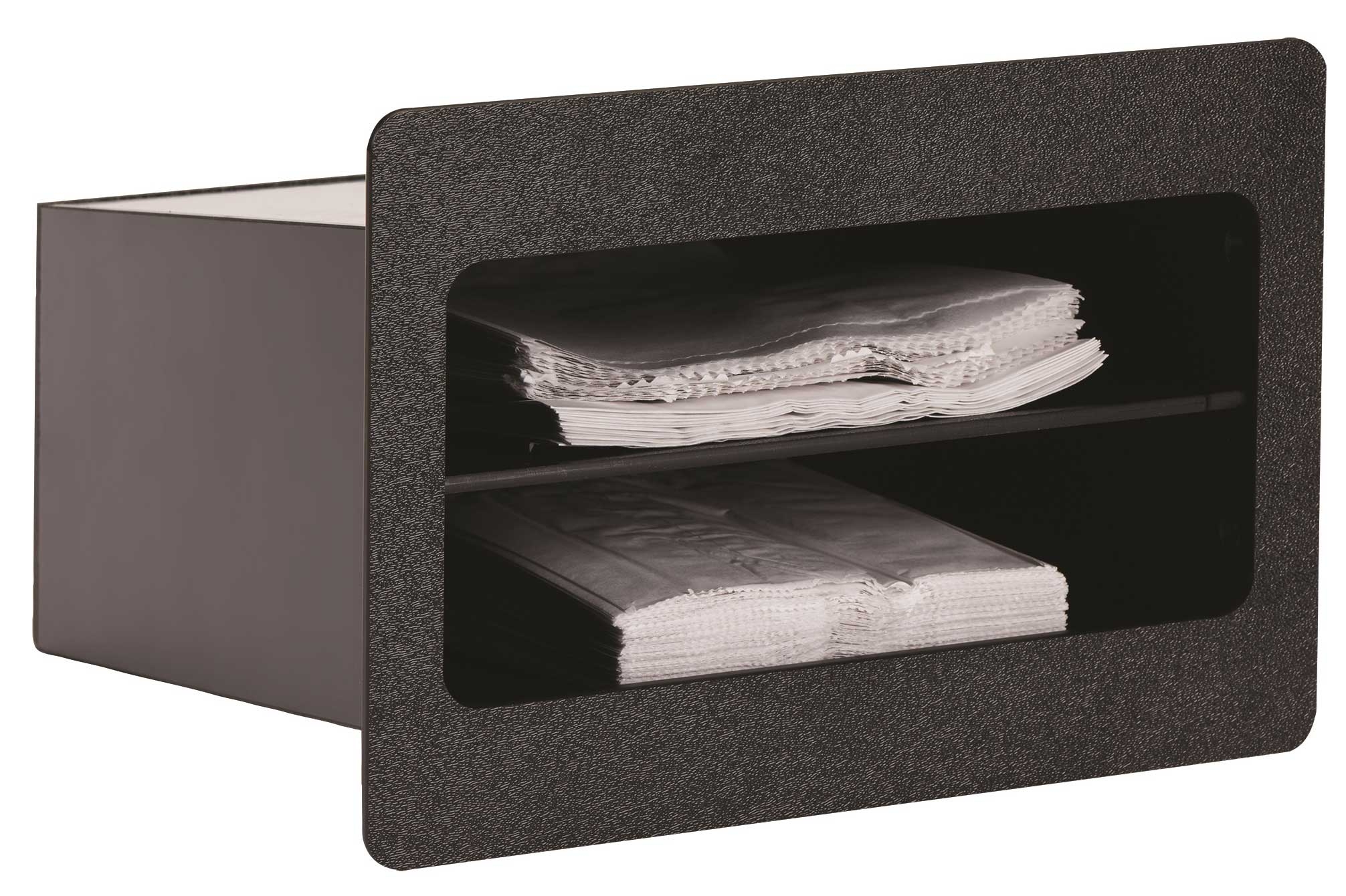 Dispense-Rite Black Polystyrene Two Compartment Built-in Bag Organizer