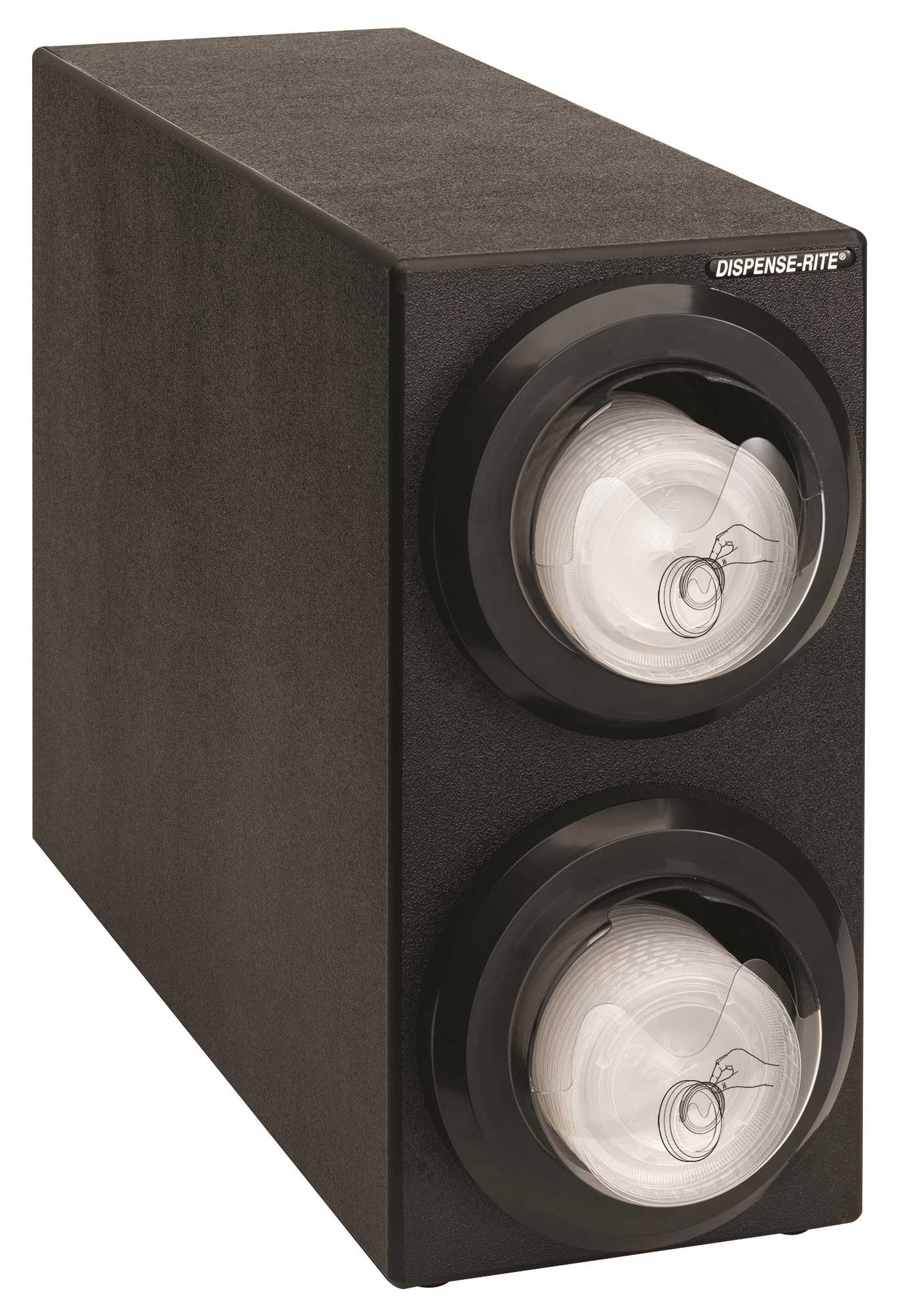 Dispense-Rite Countertop Black Polystyrene Lid Dispensing Cabinet with Two SLR-LID-2 Lid Dispensers