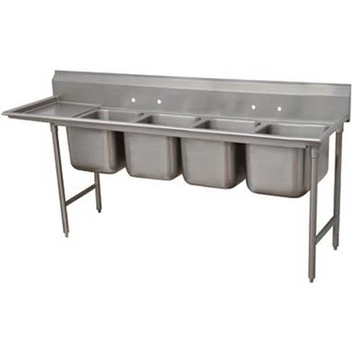 Standard 930 Series Stainless Steel Regaline Sink with 4 Compartment, Left Drain Board.Overall Length 129 inch.