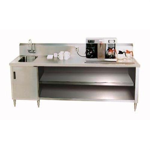 Stainless Steel Enclosed Base Beverage Table with Sink on Right side. Size : 30 inch X 120 inch.