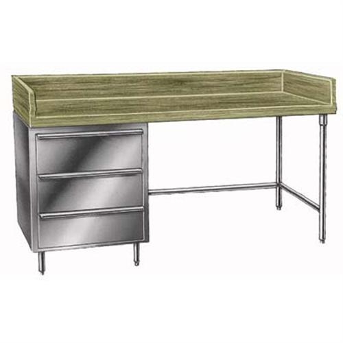 Wood Top Table with Riser and Undershelf - Galvanized Base, 36 x 60 inch.
