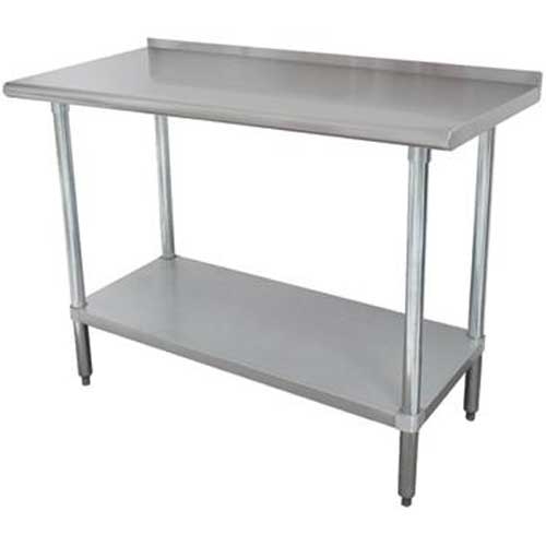 Super Saver Stainless Steel Work Table, 1 1/2 inch Rear Splash With Stainless Steel Legs and Undershelf, 24 x 30.