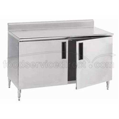 Stainless Steel 1 1/2 inch Splash Enclosed Base Work Table With Hinge Door and Midshelf, 24X144 inch.
