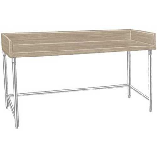 Open Stainless Steel Base Wood Top Table with Coved Riser, 36 x 48 inch.