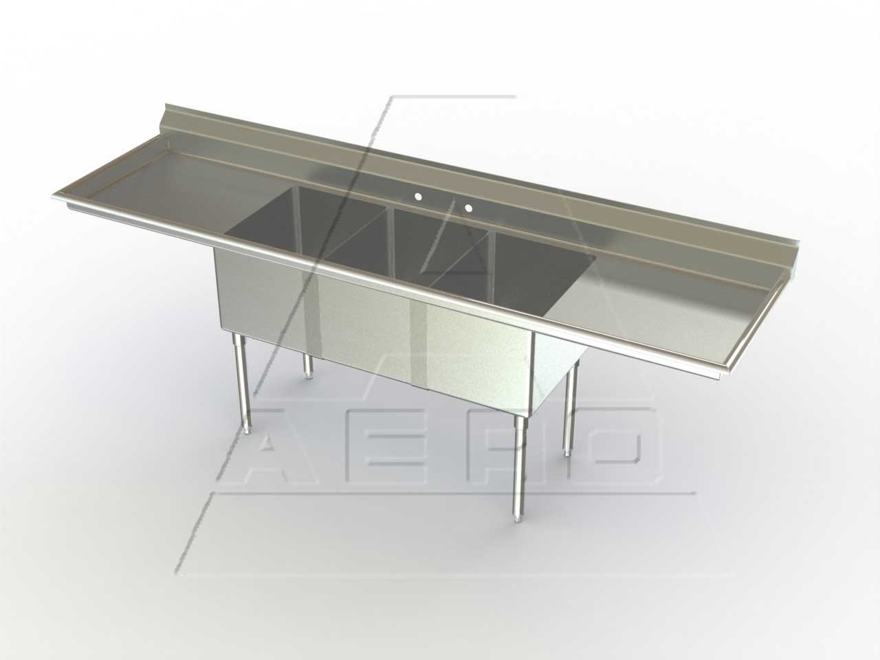 Aero 18 Gauge 304 Stainless Three Compartment NSF Sink, 30 x 123 x 25 inch.