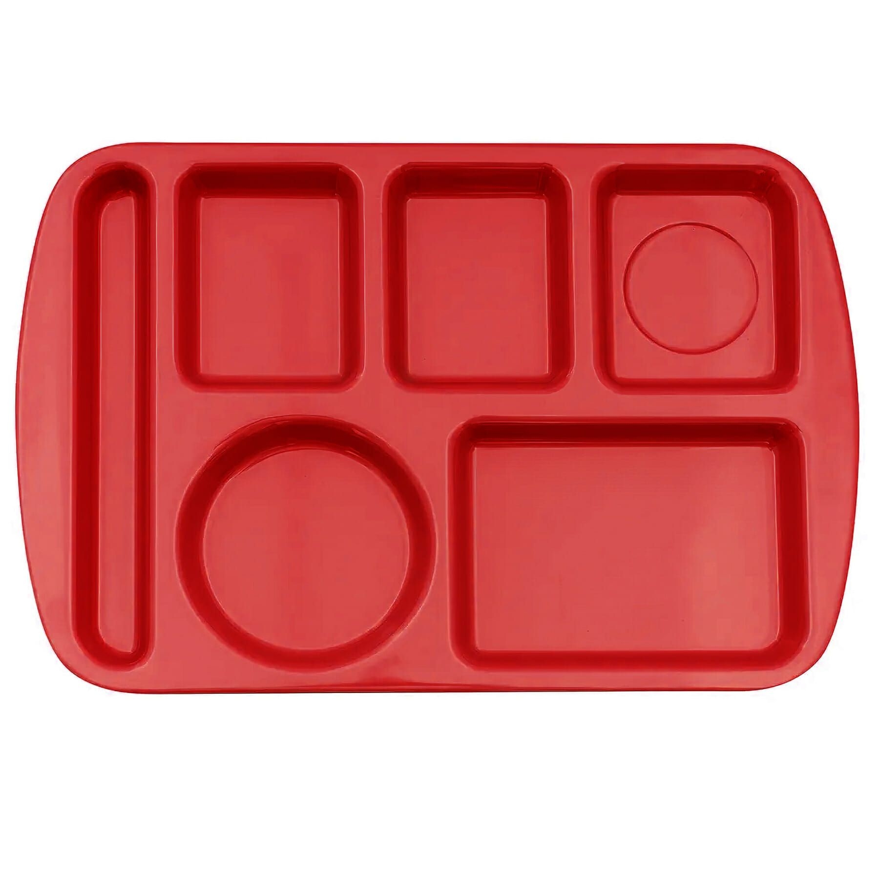Red GET Enterprises inc Melamine Left Handed 6 Compartment School Tray, 14.75 x 9.5 inch -- 12 per case.