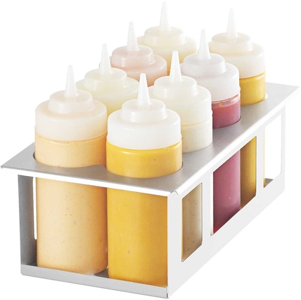 Server Stainless Steel 1/3 Size TableCraft 8 Squeeze Bottle Holder, 8 1/8 x 13 1/16 x 7 1/16 inch