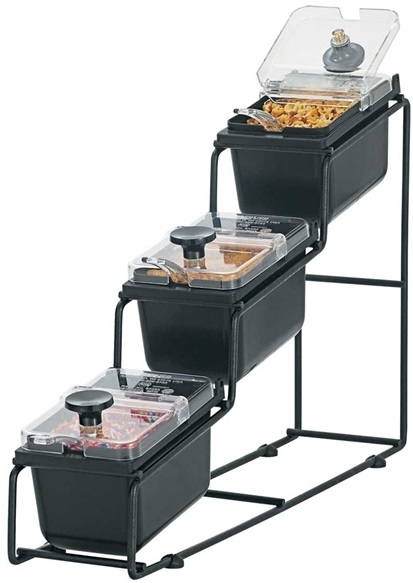 Server WireWise 3 Tiered 1/9 Size Jar Station with Lids and Spoons, 13 11/16 x 4 13/16 x 22 3/8 inch