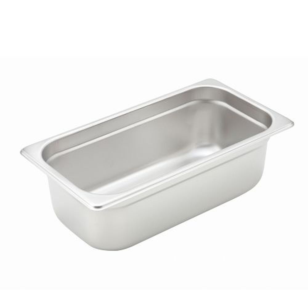Winco SPJH-304 22 Gauge 18/8 Stainless Steel Third Size Anti-Jam Steam Pan, 4 inch Deep