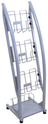 Mobile Merchandisers Silver Single Wide Radius Display with 3 Pocket Publication Holders