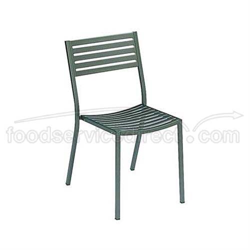 Frame Fin: Antique Iron EMU Segno Outdoor Stacking Side Chair - Steel Slat Pattern Seat and Back, Square Tubular Steel Frame, 33 x 18 x 20.5 inch -- 4 per case.