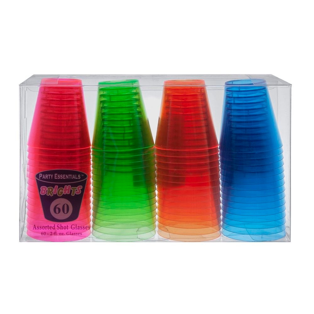 Northwest Enterprises Party Essentials Boxed Assorted Neon Shot Glass, 2 Ounce Capacity -- 600 per case