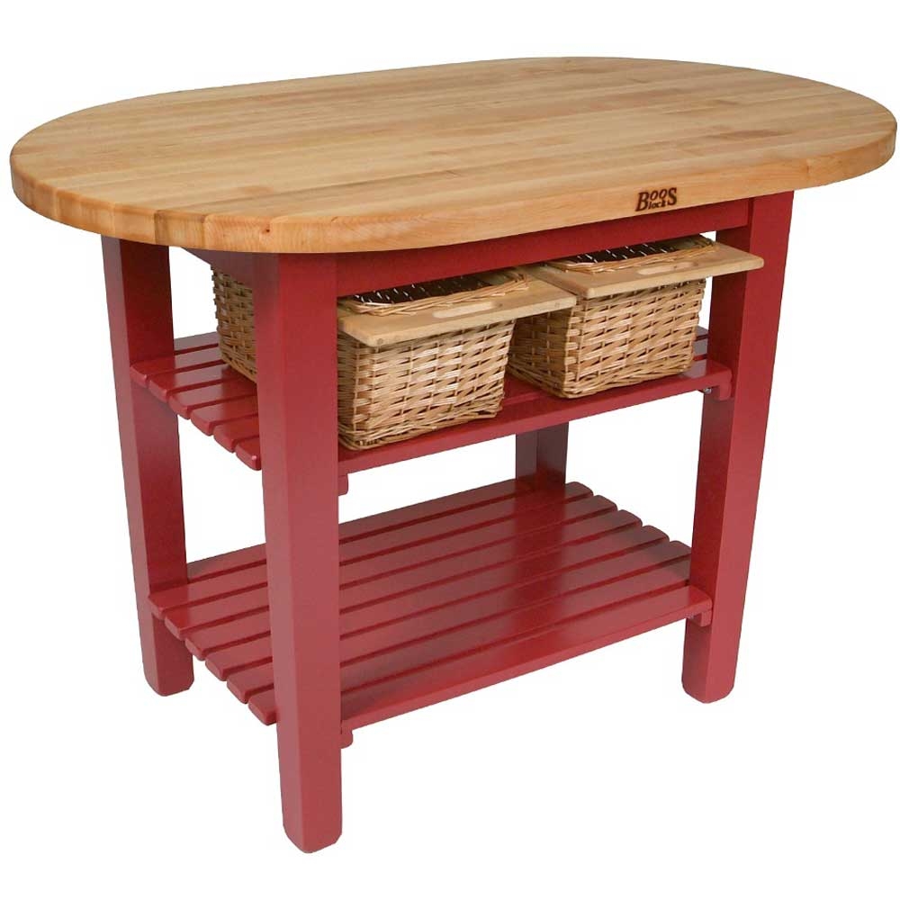 John Boos Natural Base Cream Finish Maple C Eliptical Table with Two Shelves, 72 x 30 x 1.75 inch.