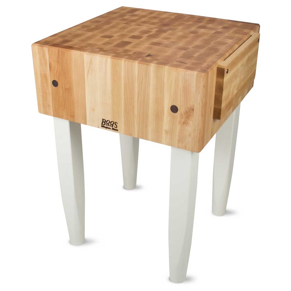 John Boos Cream Finish Maple Butcher Block with Knife Holder and Basil Green Legs, 18 x18 x 10 inch.