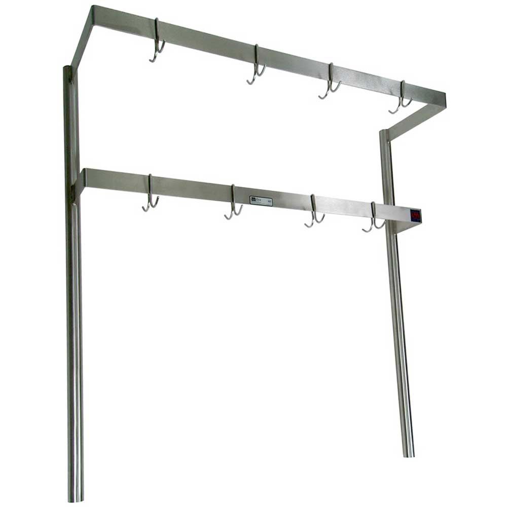 John Boos Table Mount Double Bar Stainless Steel Pot Rack, 120 inch.