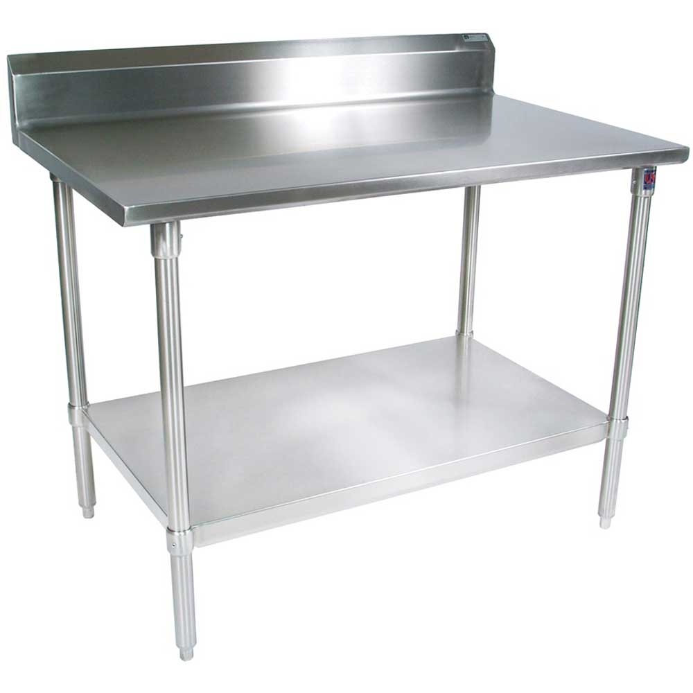 John Boos 14 Gauge Stainless Steel Work Table with Galvanized Base and Adjustable Shelf, 108 x 30 inch.