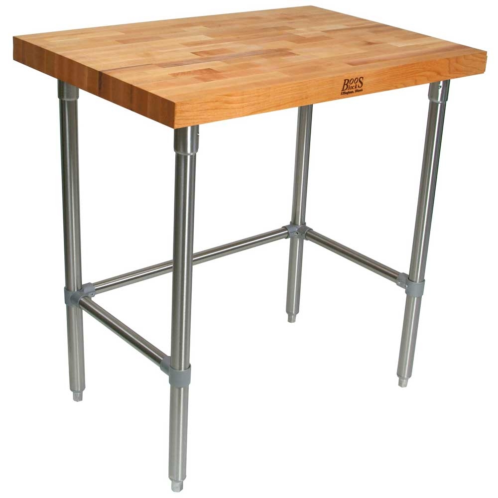 John Boos Oil Finish Maple Top Work Table with Stainless Steel Base and Bracing, 84 x 30 x 2 1/4 inch.