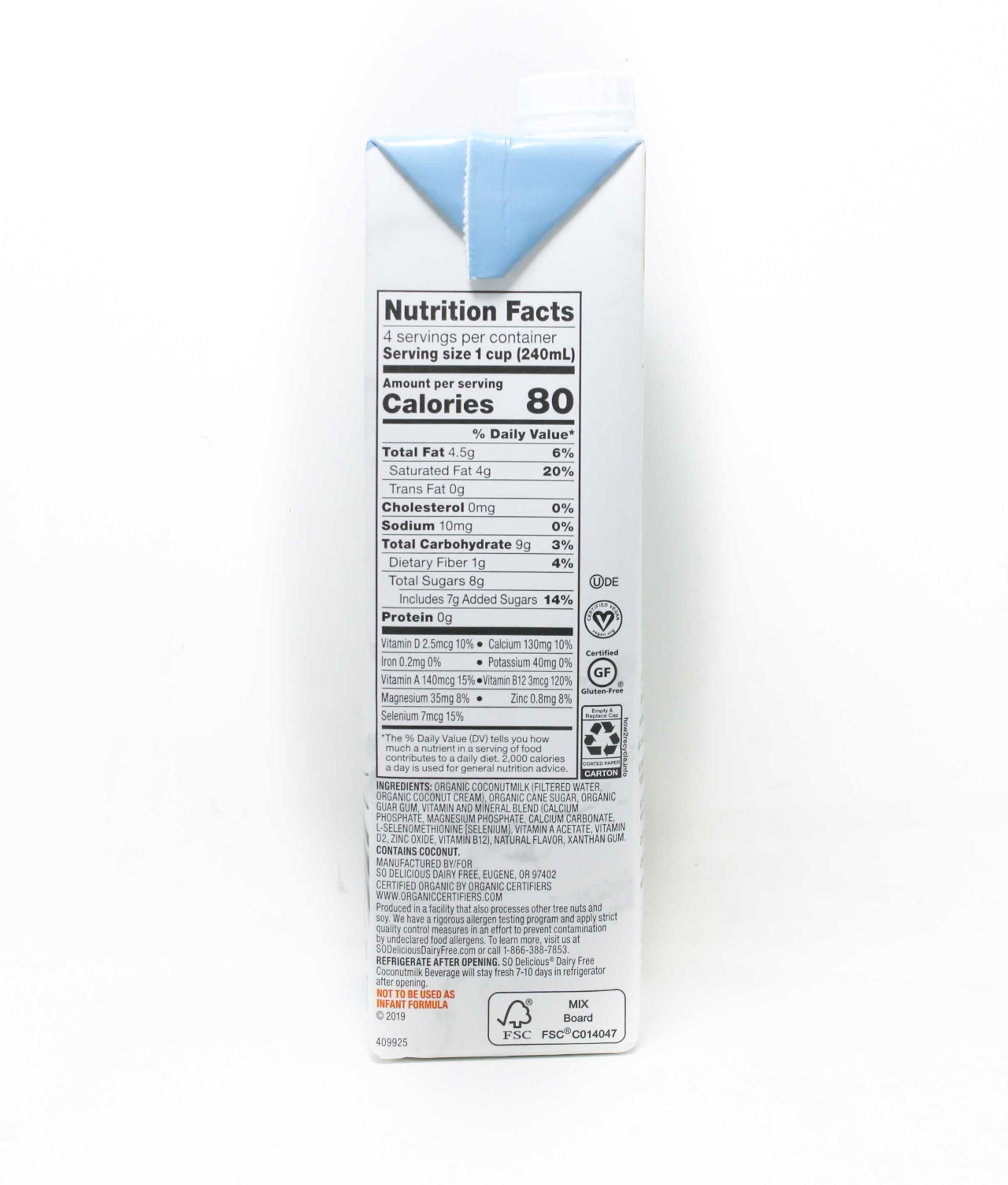 So Delicious Dairy Free Vanilla Coconut Milk, 32 Fluid Ounce -- 12 per case.