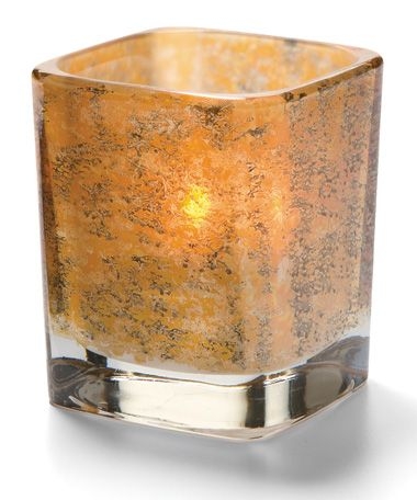 Hollowick Tetra Antique Gold Square Votive Lamp, 3 1/2 x 3 x 3 inch.