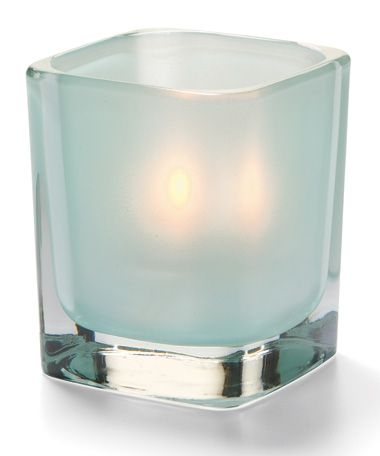 Hollowick Tetra Satin Seafoam Square Glass Votive Lamp, 3 1/2 x 3 x 3 inch.