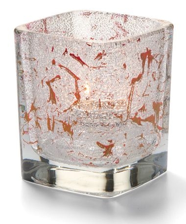 Hollowick Tetra Splash Red Glass Votive Lamp, 3 1/2 x 3 x 3 inch.