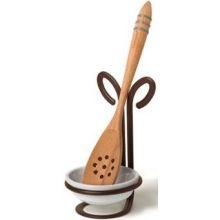 Spectrum Leaf Bronze Spoon Rest with Ceramic Dish, 7.25 x 4.25 x 4.25 inch.