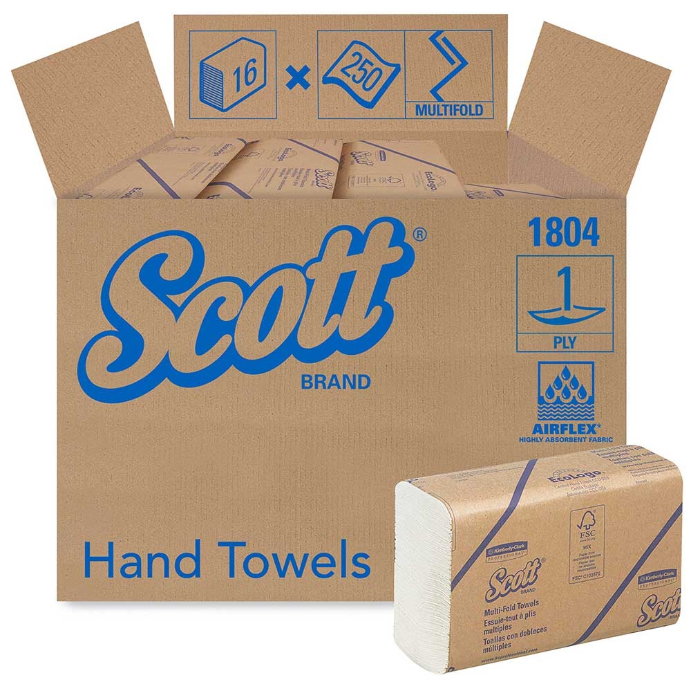 Kimberly Clark Scott White Medium Multi Fold Hand Towel, 9.2 x 9.4 inch - 250 count per pack -- 16 packs per case