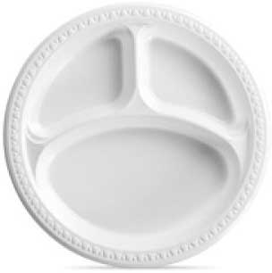 Chinet White 3 Compartment Heavy Weight Plastic Plate, 10.25 inch -- 500 per case