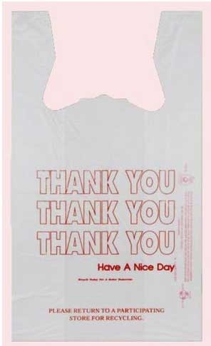 IBS White with Red Thank You Have A Nice Day T Shirt Bag, 9 x 6 x 18 inch -- 1500 per case